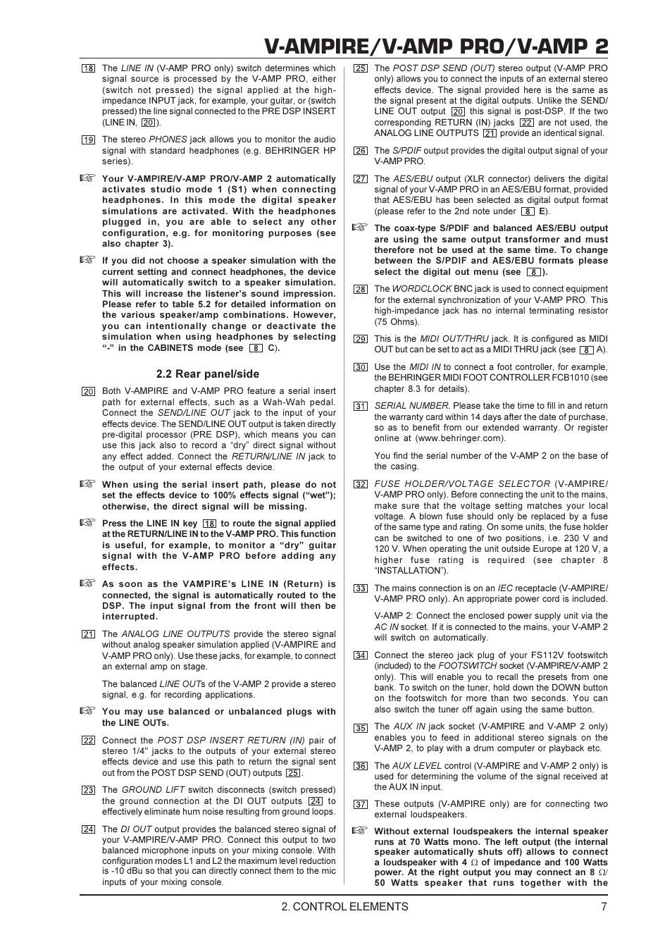 V-ampire/v-amp pro/v-amp 2 | Behringer V-AMP PRO User Manual | Page 7 / 19