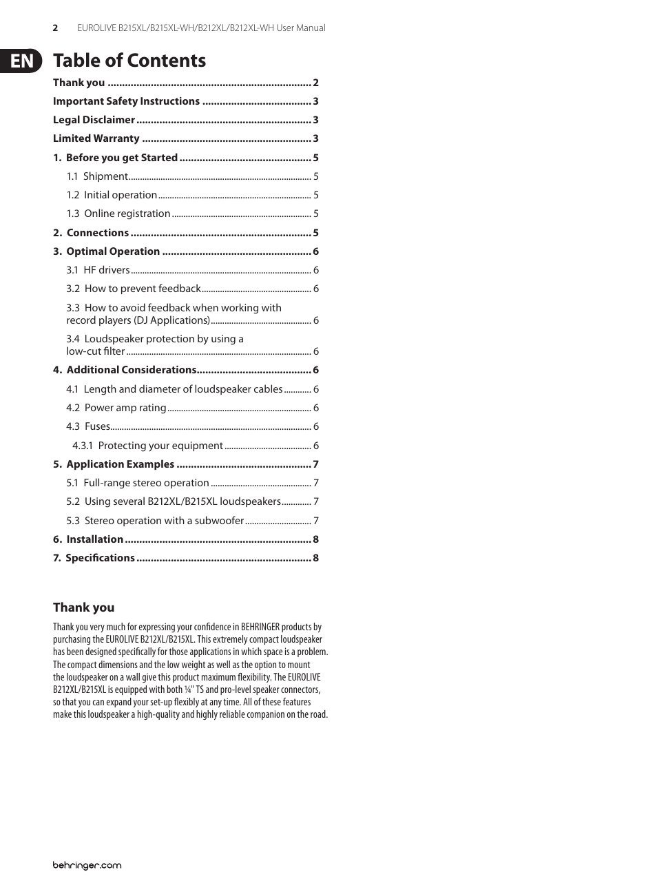 Behringer Eurolive B215XL/B215XL-WH User Manual | Page 2 / 9
