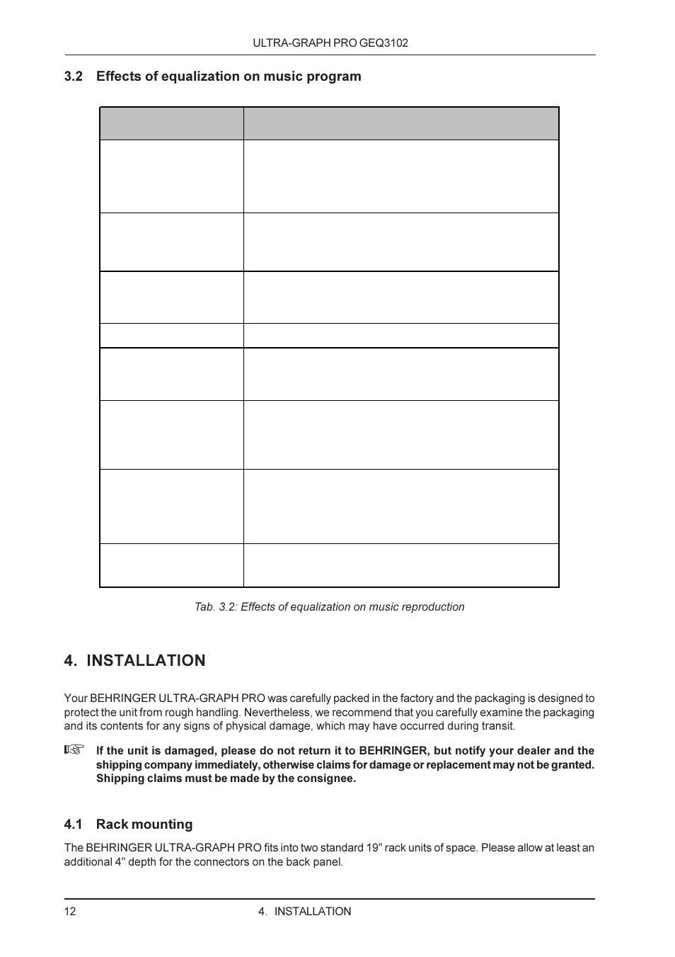 Installation | Behringer GEQ3102 User Manual | Page 12 / 16