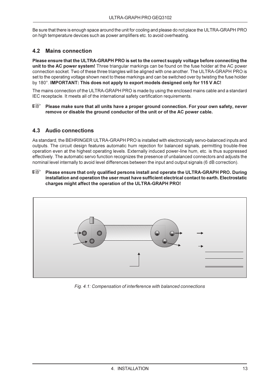 2 mains connection, 3 audio connections | Behringer GEQ3102 User Manual | Page 13 / 16