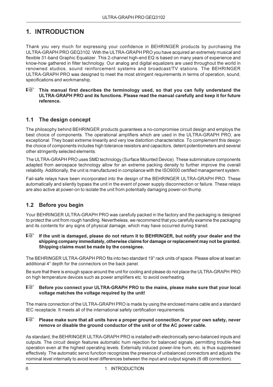 Introduction | Behringer GEQ3102 User Manual | Page 6 / 16