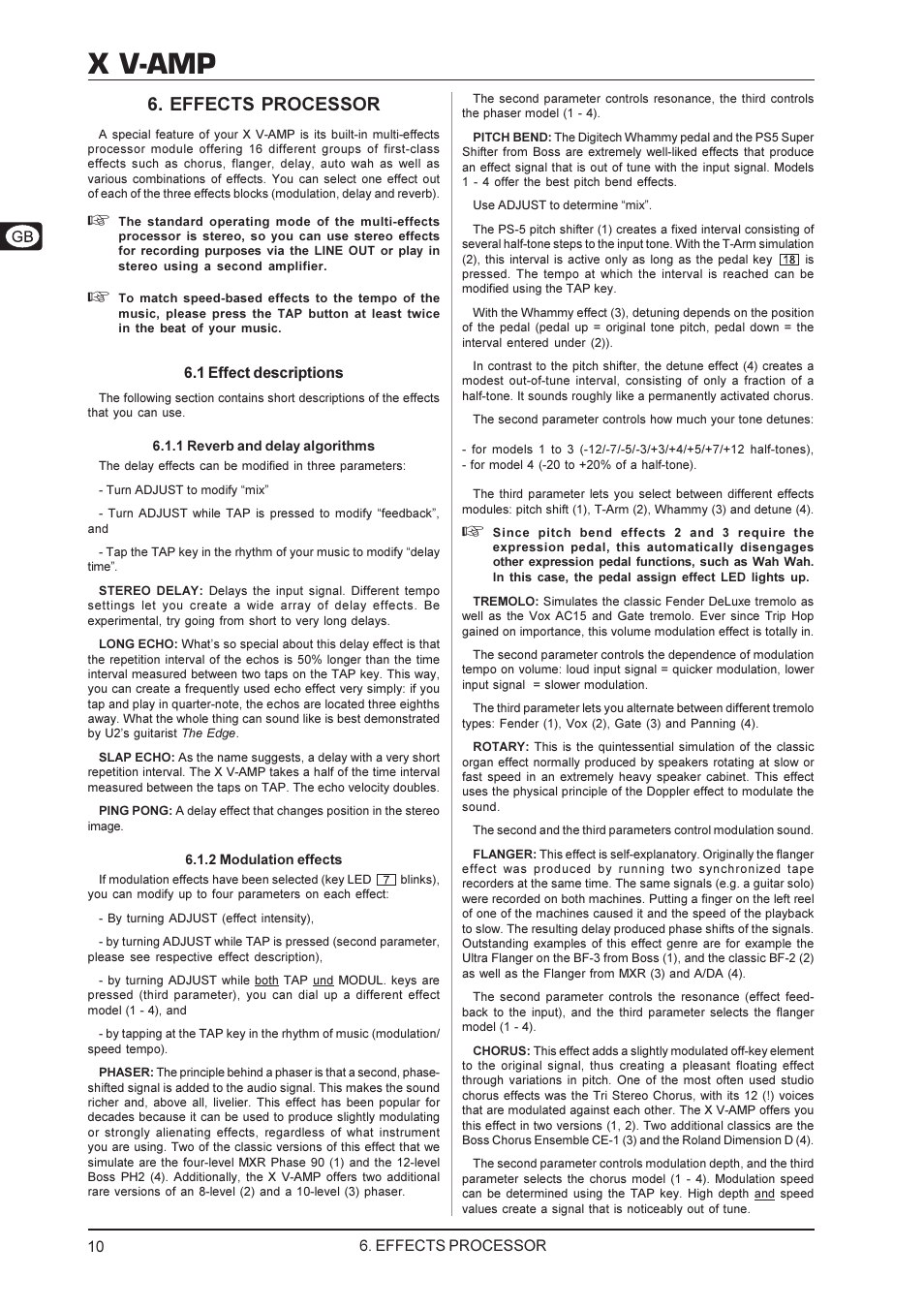 X v-amp, Effects processor | Behringer X V-AMP User Manual | Page 10 / 13