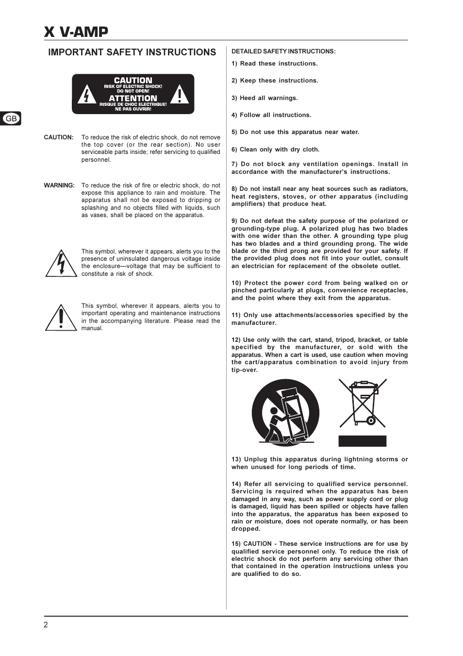 X v-amp, Important safety instructions | Behringer X V-AMP User Manual | Page 2 / 13