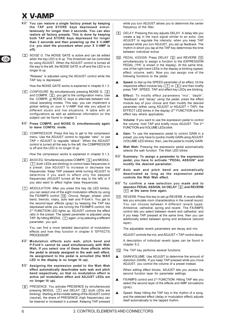 X v-amp, Control elements and connectors | Behringer X V-AMP User Manual | Page 6 / 13