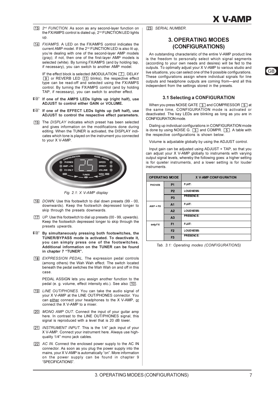 X v-amp, Operating modes (configurations), 1 selecting a configuration | Behringer X V-AMP User Manual | Page 7 / 13