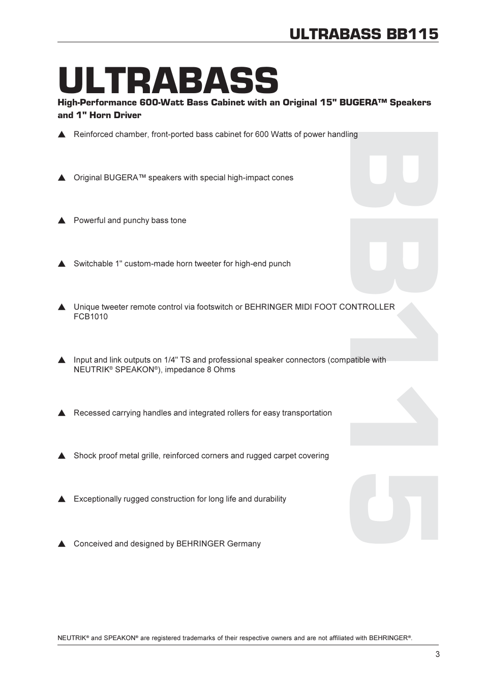 Bb115, Ultrabass, Ultrabass bb115 | Behringer Ultrabass Speaker BB115 User Manual | Page 3 / 9