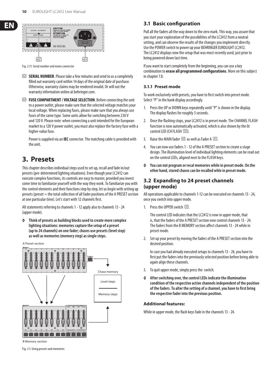 Presets | Behringer Eurolight 24-Channel DMX Lighting Console LC2412 User Manual | Page 10 / 24