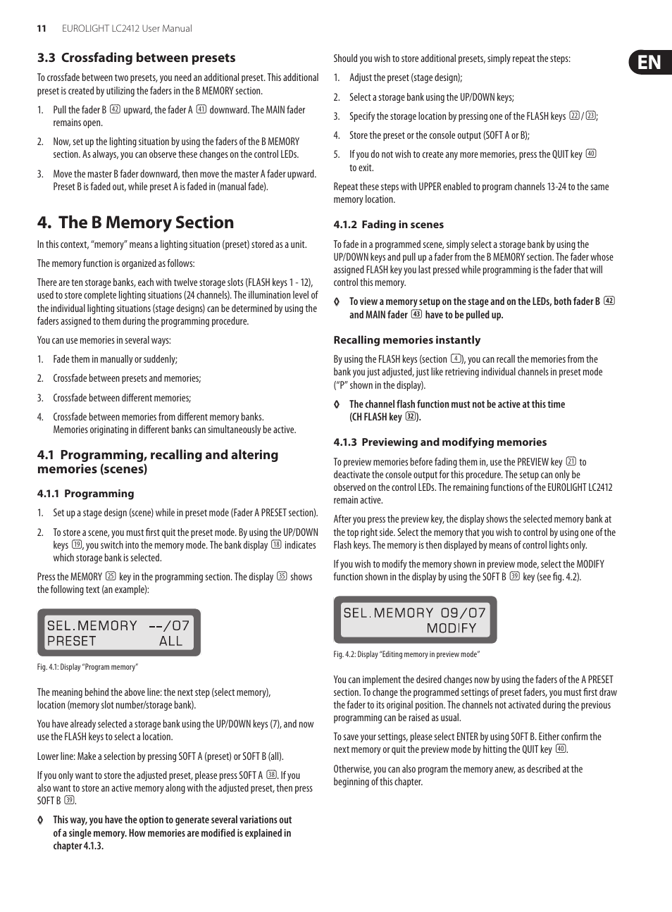 The b memory section | Behringer Eurolight 24-Channel DMX Lighting Console LC2412 User Manual | Page 11 / 24