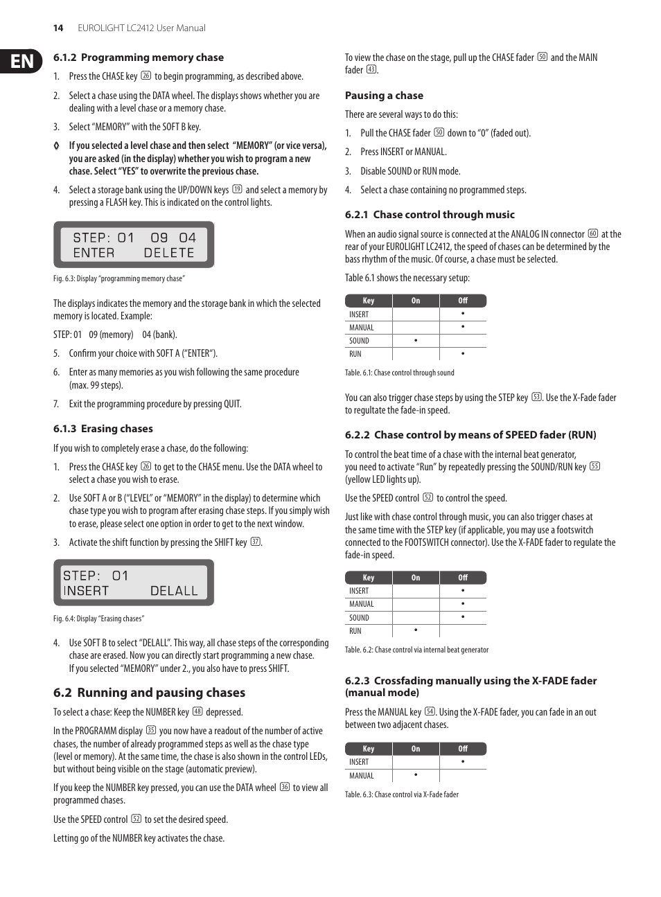 2 running and pausing chases | Behringer Eurolight 24-Channel DMX Lighting Console LC2412 User Manual | Page 14 / 24