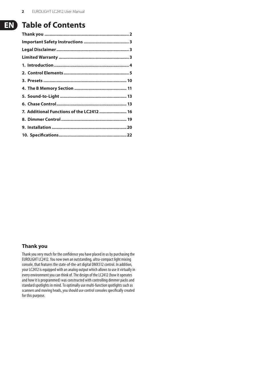 Behringer Eurolight 24-Channel DMX Lighting Console LC2412 User Manual | Page 2 / 24