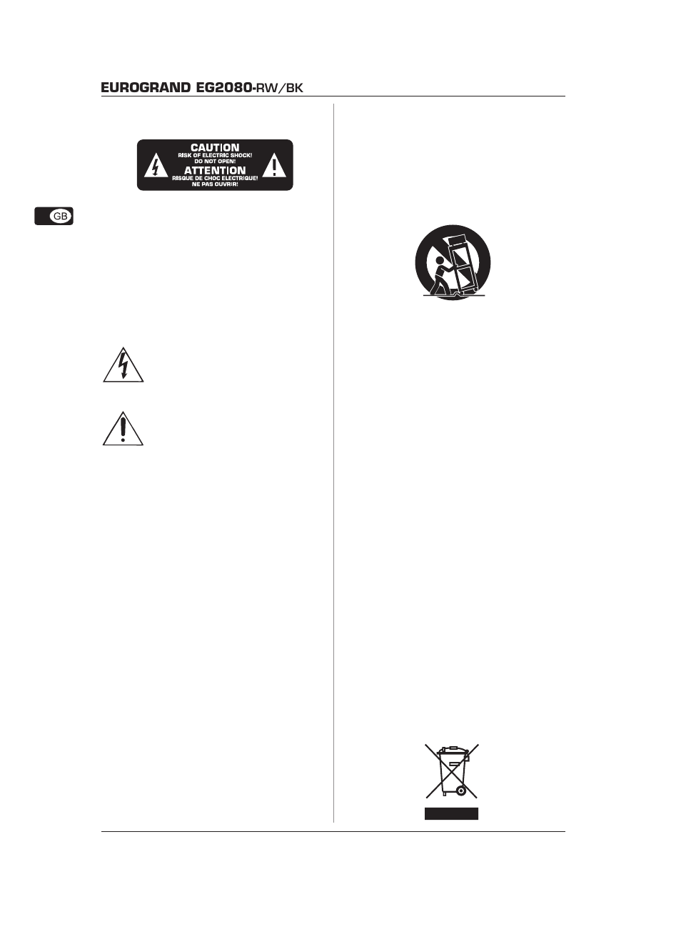 Eurogrand eg2080, Rw/bk, Important safety instructions | Behringer Eurogrand EG2080-RW/BK User Manual | Page 2 / 34
