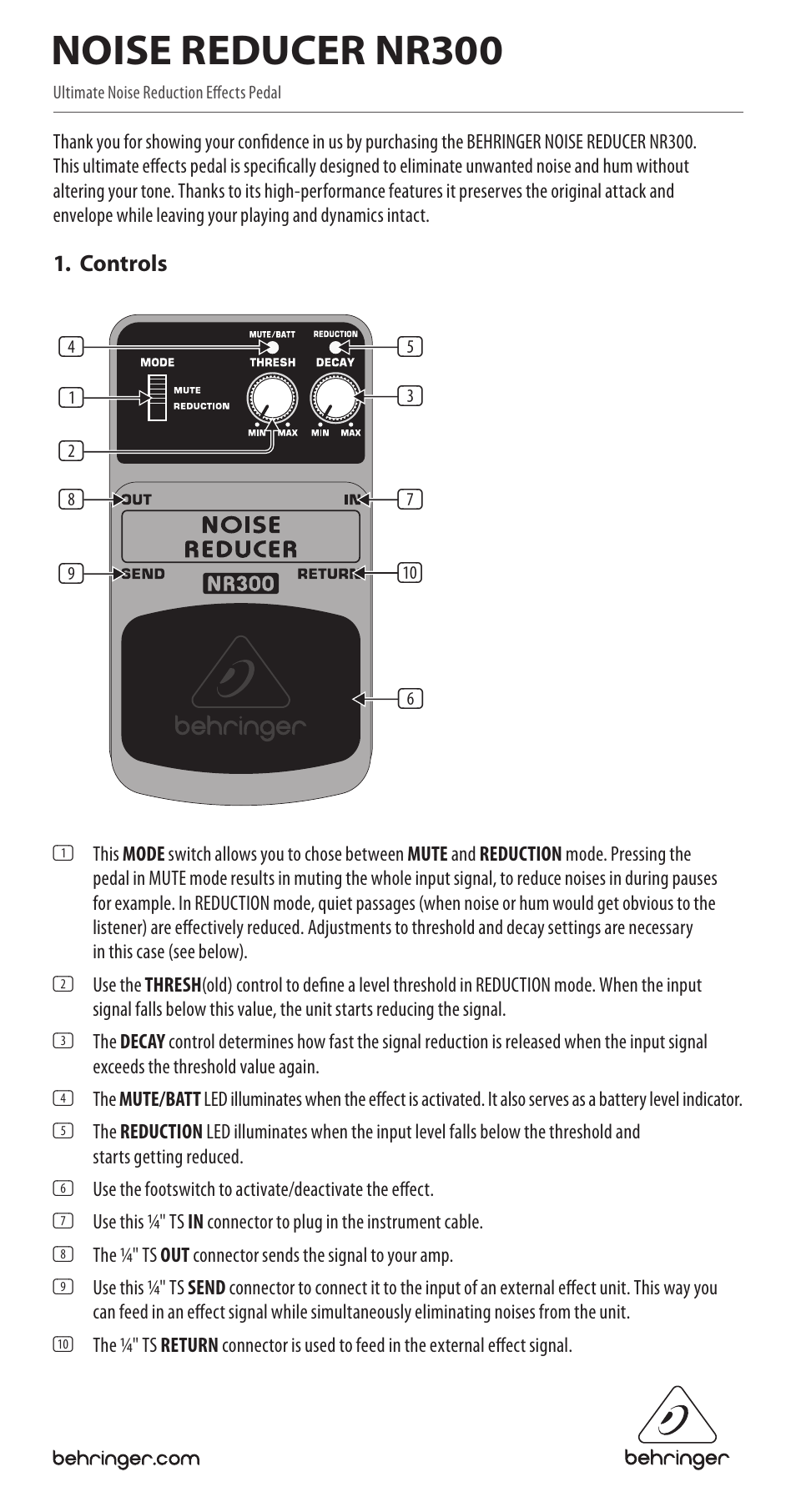 Behringer Noise Reducer NR300 User Manual | 2 pages