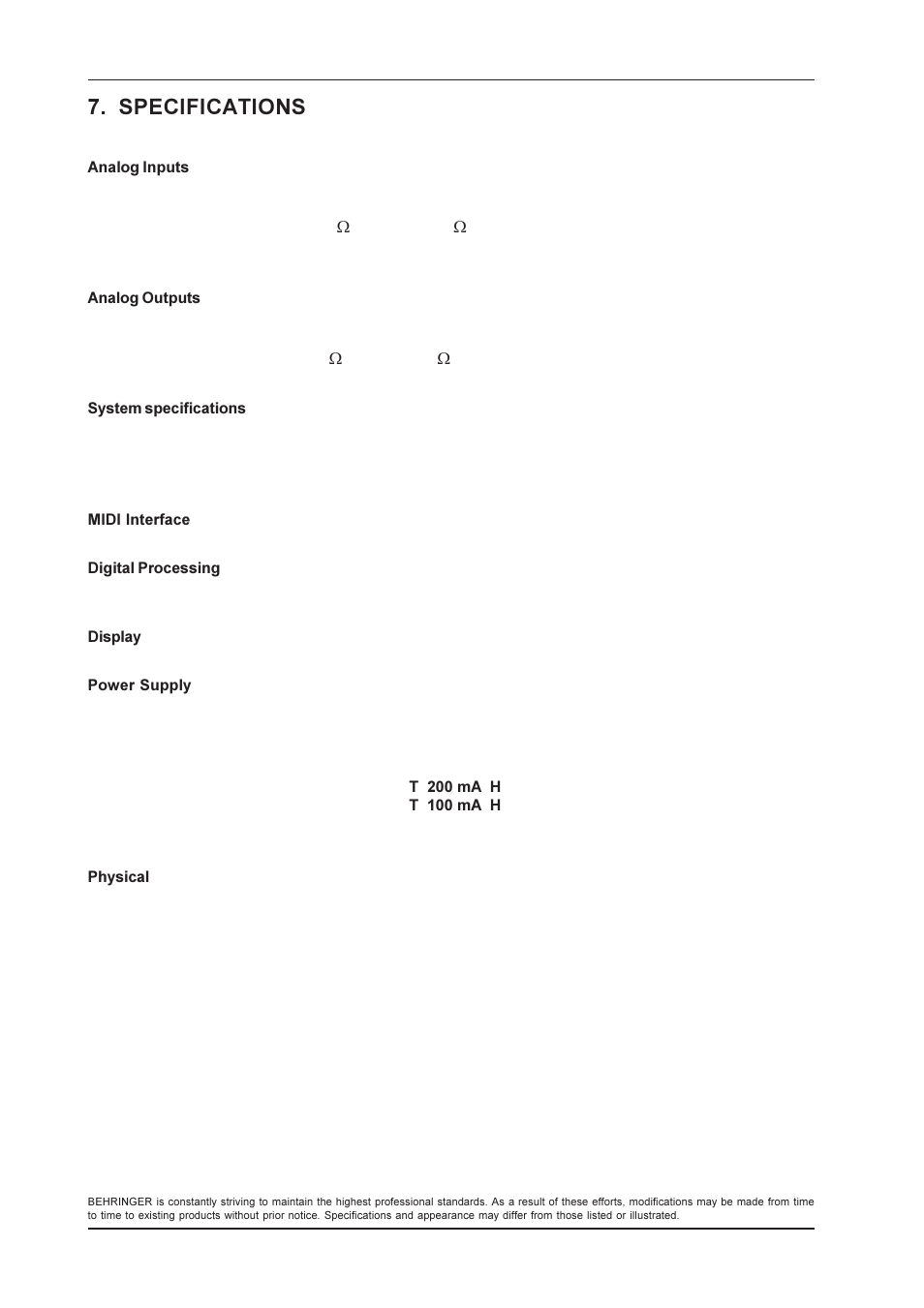Specifications | Behringer DSP1024P User Manual | Page 30 / 31