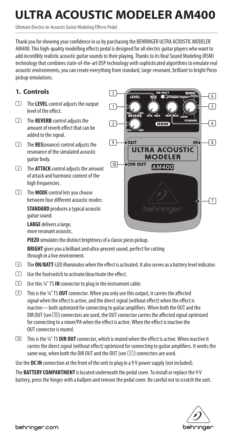 Behringer ULTRA ACOUSTIC MODELER AM400 User Manual | 2 pages