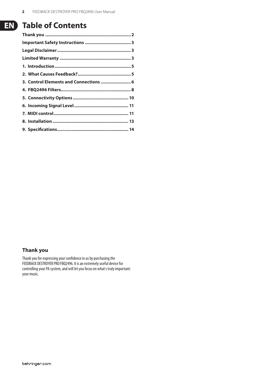Behringer Feedback Destroyer Pro FBQ2496 User Manual | Page 2 / 16