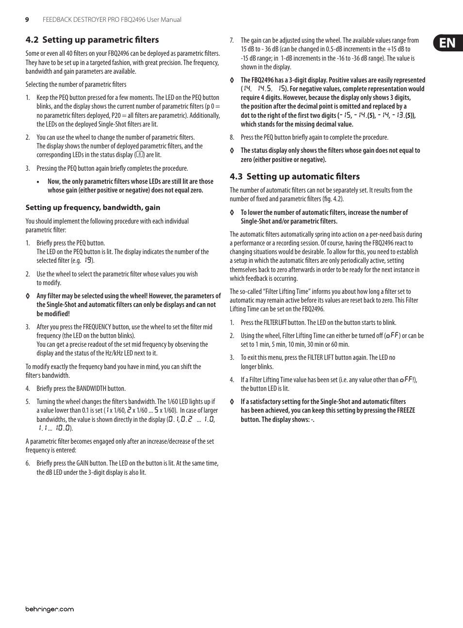 Behringer Feedback Destroyer Pro FBQ2496 User Manual | Page 9 / 16