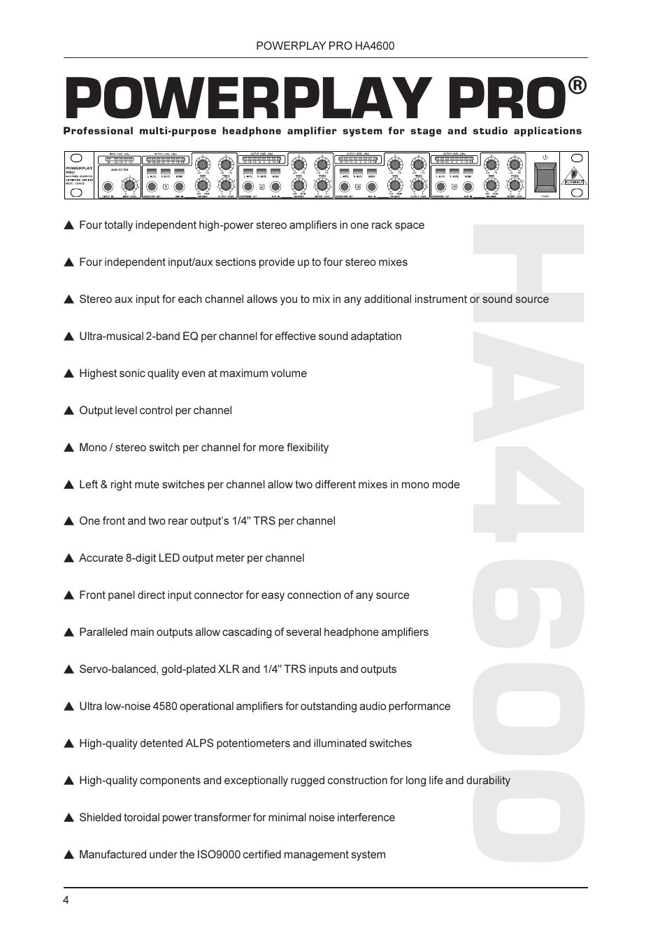 Ha4600, Powerplay pro | Behringer PRO HA4600 User Manual | Page 4 / 12