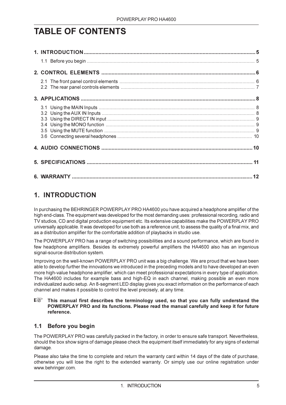 Behringer PRO HA4600 User Manual | Page 5 / 12