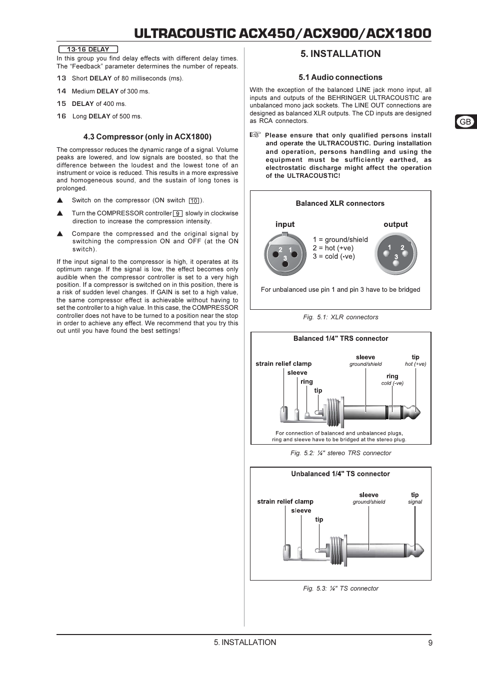 Installation | Behringer ACX1800 User Manual | Page 9 / 11