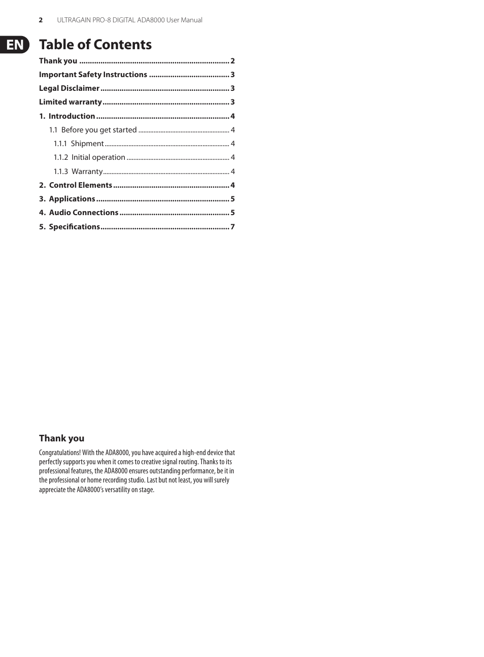 Behringer ULTRAGAIN PRO-8 DIGITAL ADA8000 User Manual | Page 2 / 9