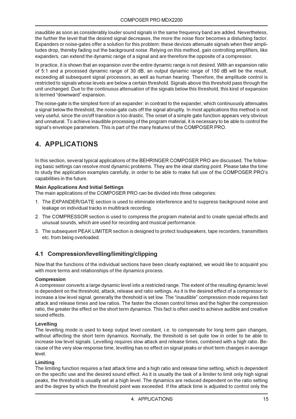 Applications | Behringer MDX2200 User Manual | Page 15 / 30