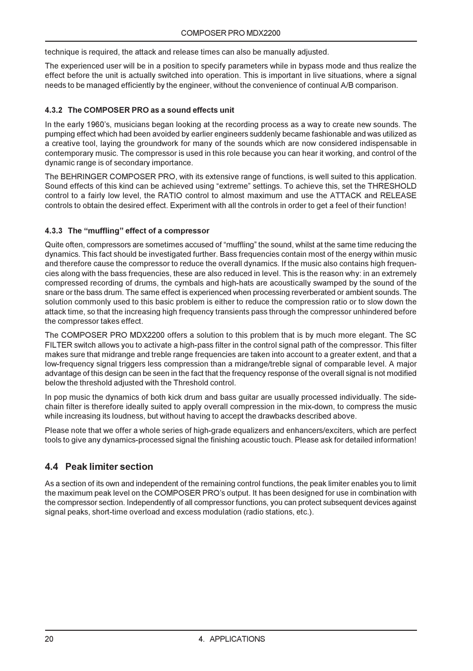 Behringer MDX2200 User Manual | Page 20 / 30