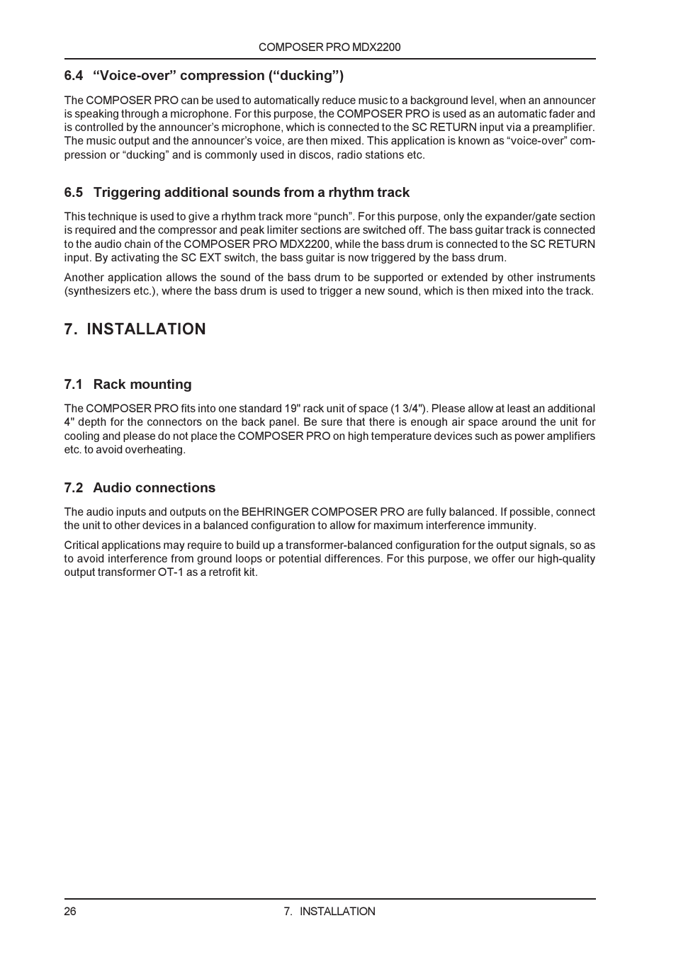 Installation | Behringer MDX2200 User Manual | Page 26 / 30