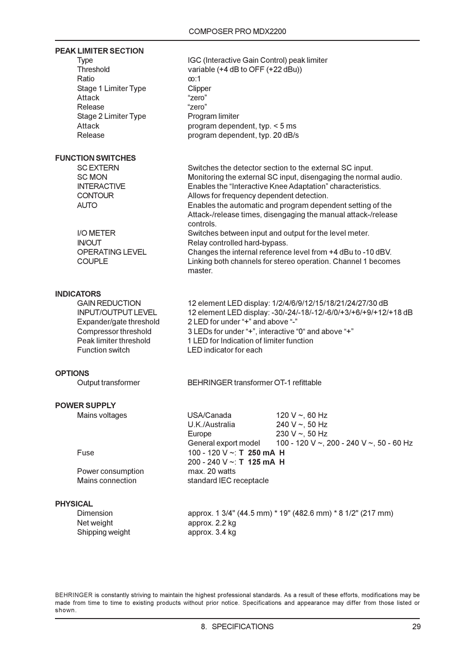Behringer MDX2200 User Manual | Page 29 / 30