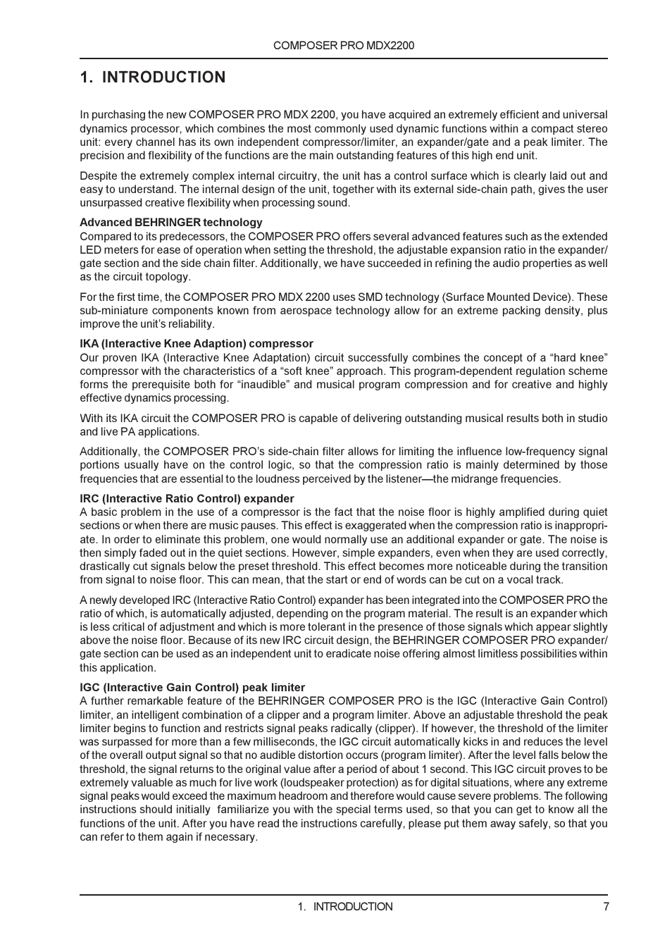 Introduction | Behringer MDX2200 User Manual | Page 7 / 30