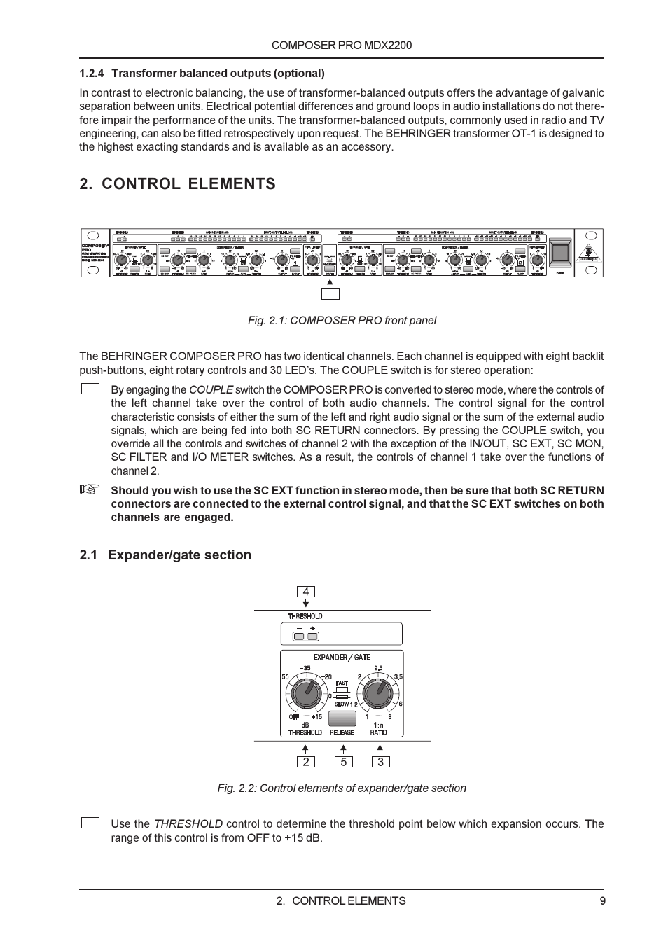 Control elements | Behringer MDX2200 User Manual | Page 9 / 30
