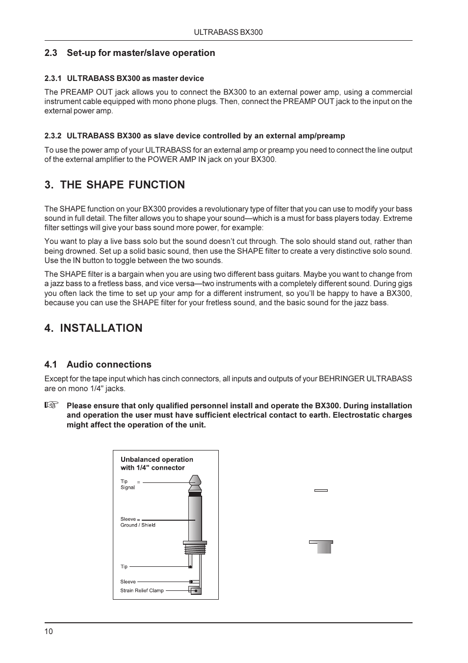 The shape function, Installation | Behringer BX300 User Manual | Page 10 / 12