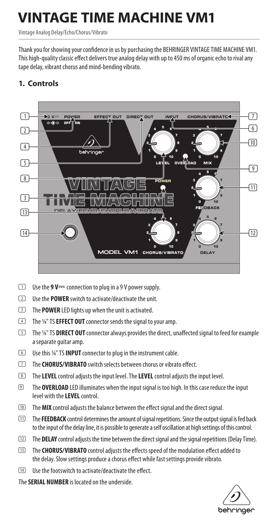 Behringer Vintage Time Machine VM1 User Manual | 2 pages