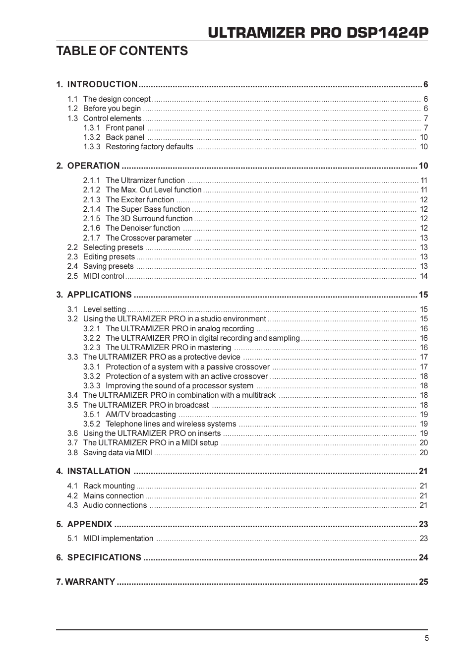 Behringer DSP1424P User Manual | Page 5 / 25
