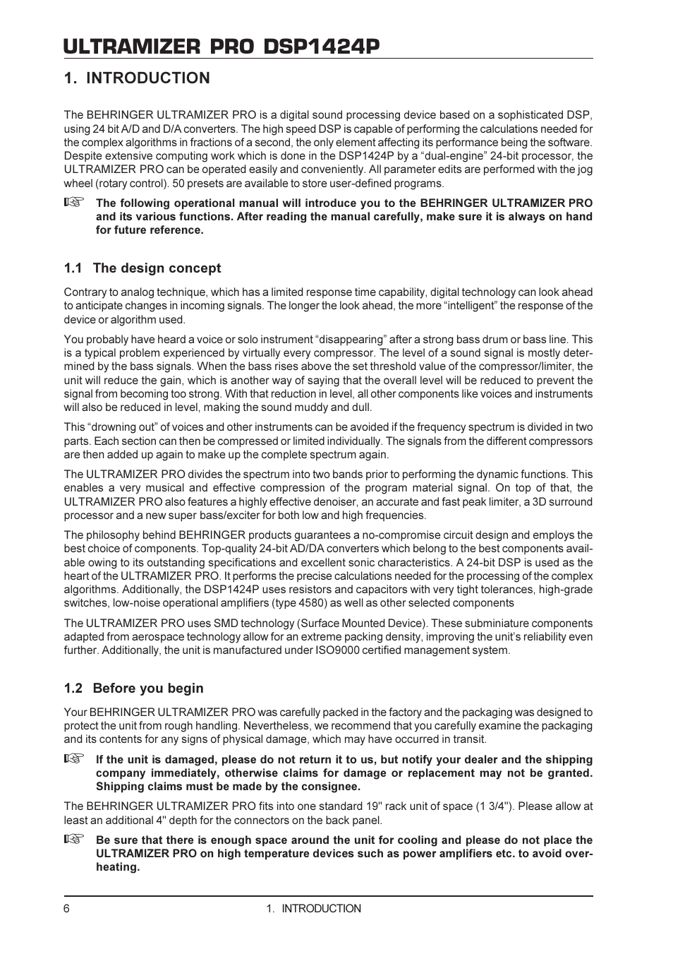 Ultramizer pro dsp1424p, Introduction | Behringer DSP1424P User Manual | Page 6 / 25