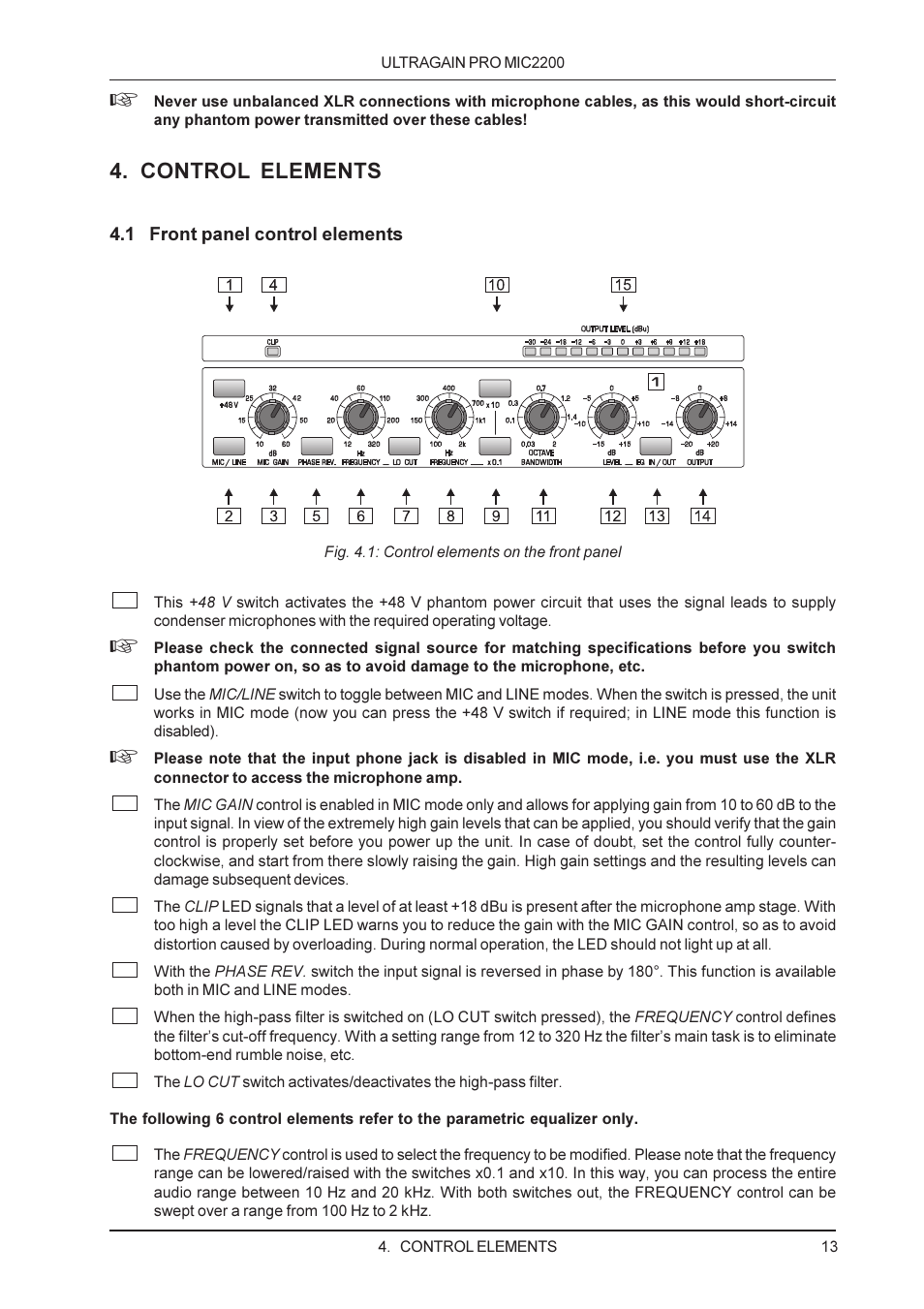 Control elements | Behringer M IC 2200 User Manual | Page 13 / 20