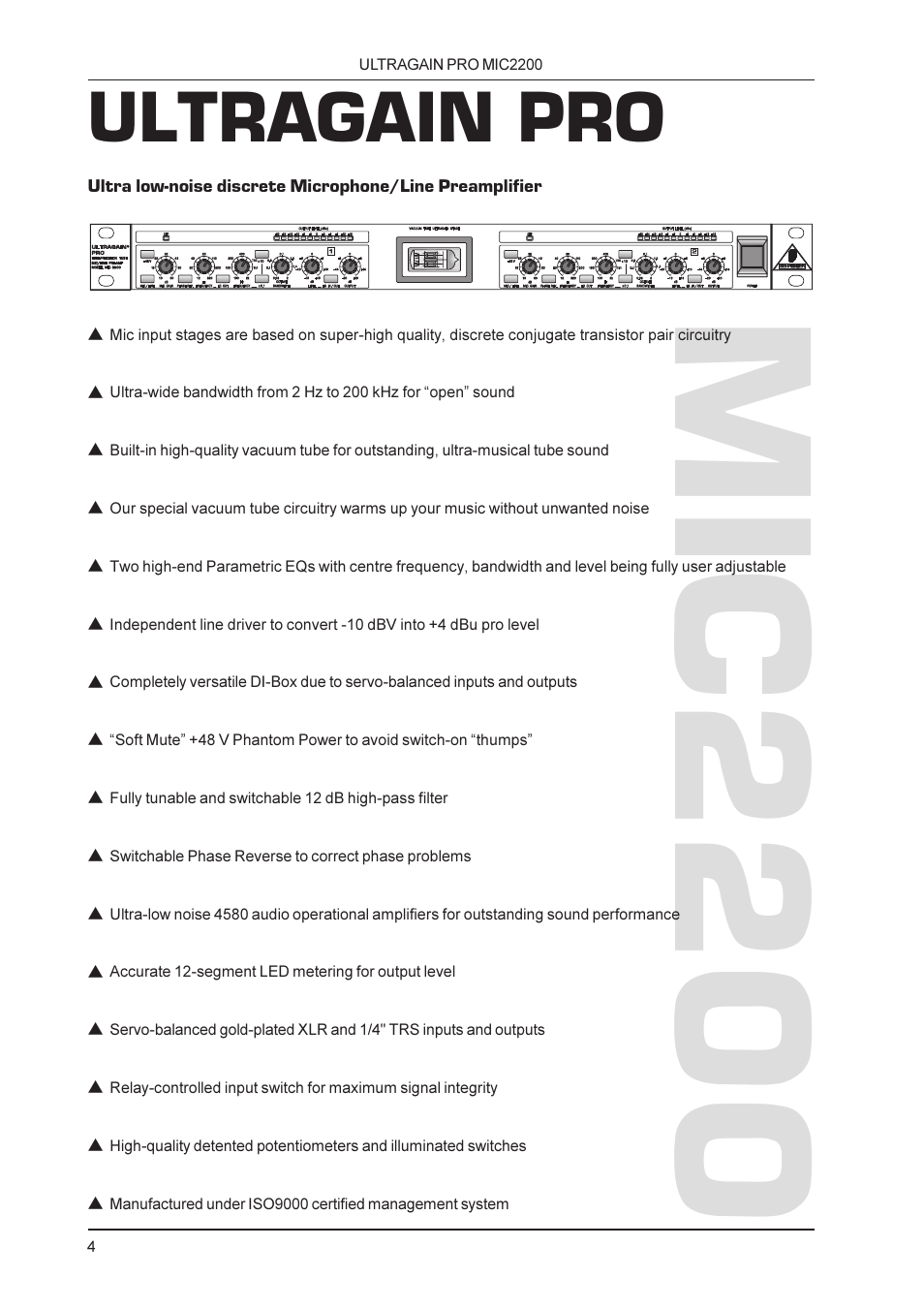 Mic2200, Ultragain pro | Behringer M IC 2200 User Manual | Page 4 / 20