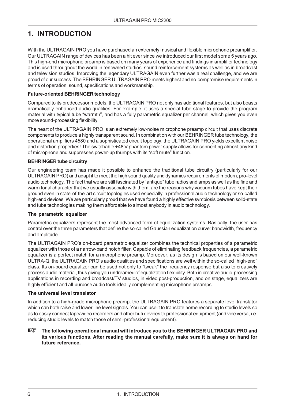 Introduction | Behringer M IC 2200 User Manual | Page 6 / 20