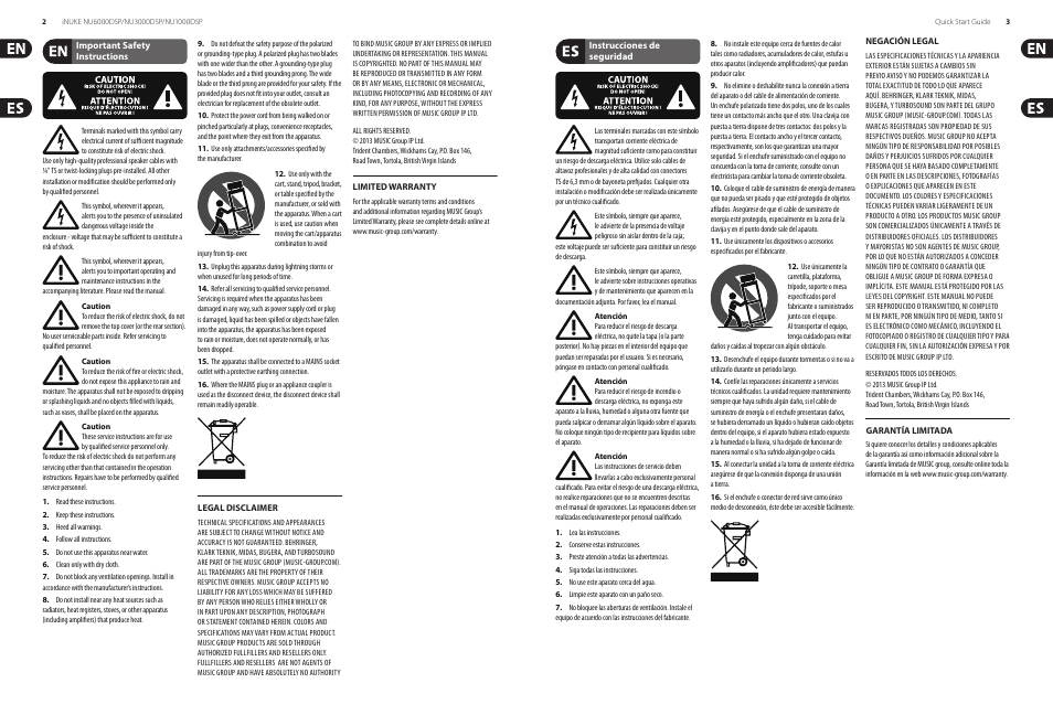 Behringer iNUKE Power amplifier with DSP Control and USB interface NU6000DSP/NU3000DSP/NU1000DSP User Manual | Page 2 / 17