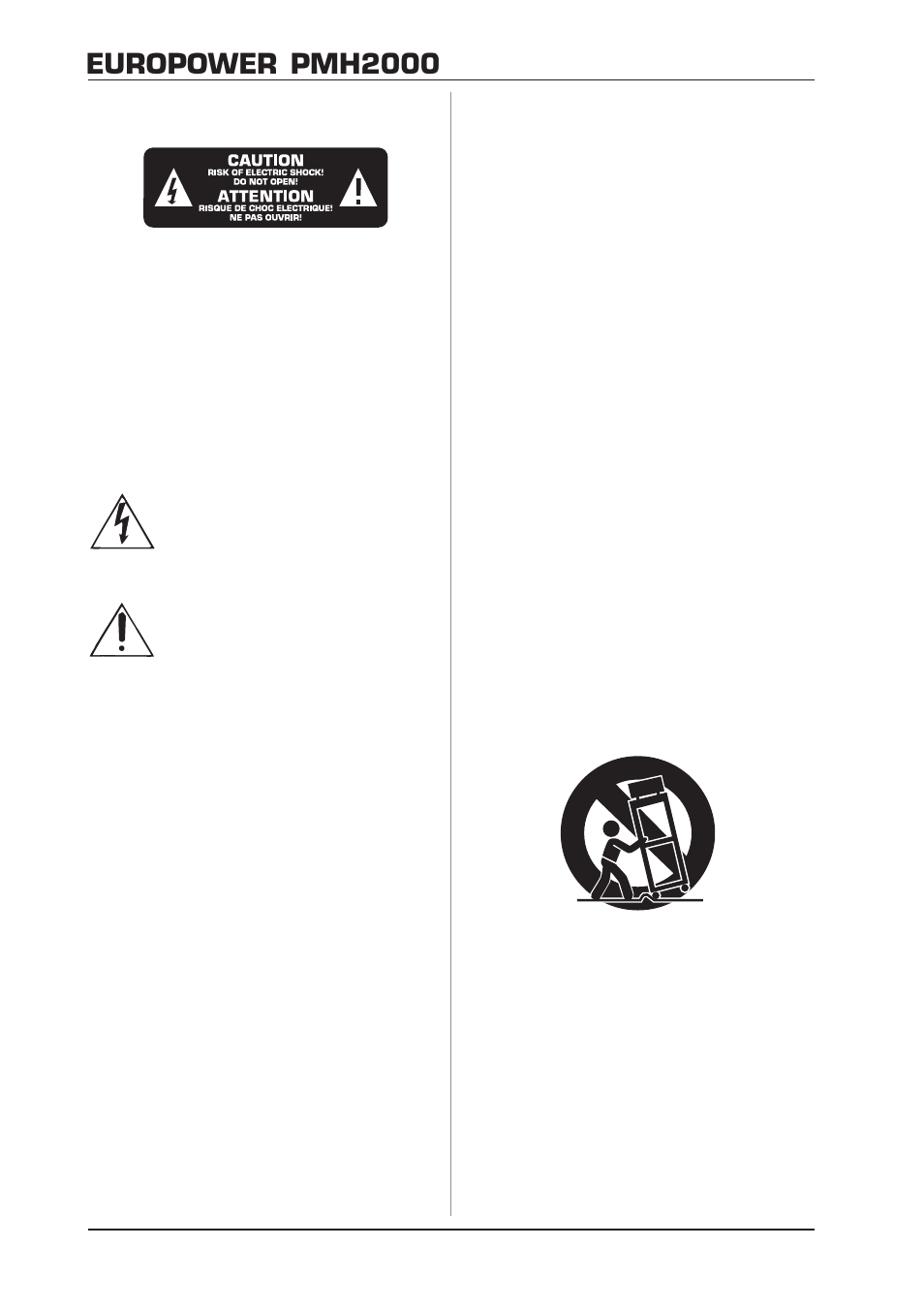 Important safety instructions, Europower pmh2000 | Behringer Europower PMH2000 User Manual | Page 2 / 10