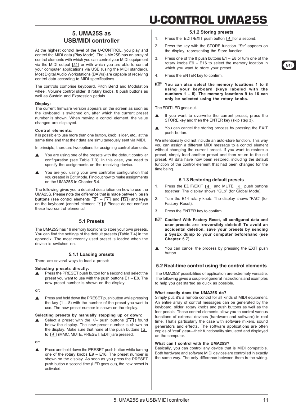 U-control uma25s, Uma25s as usb/midi controller | Behringer UMA25S User Manual | Page 11 / 23