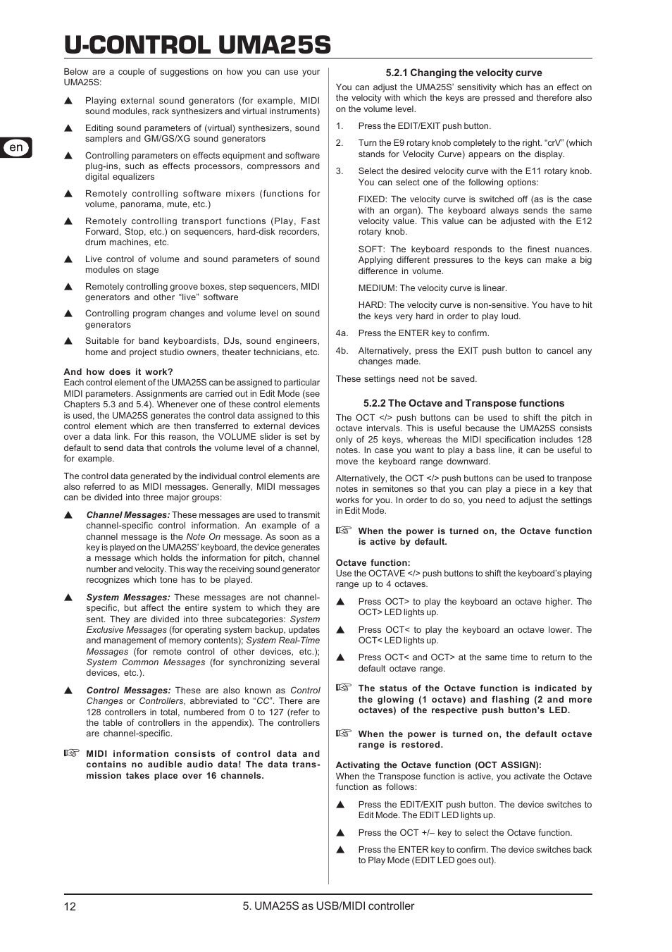 U-control uma25s | Behringer UMA25S User Manual | Page 12 / 23