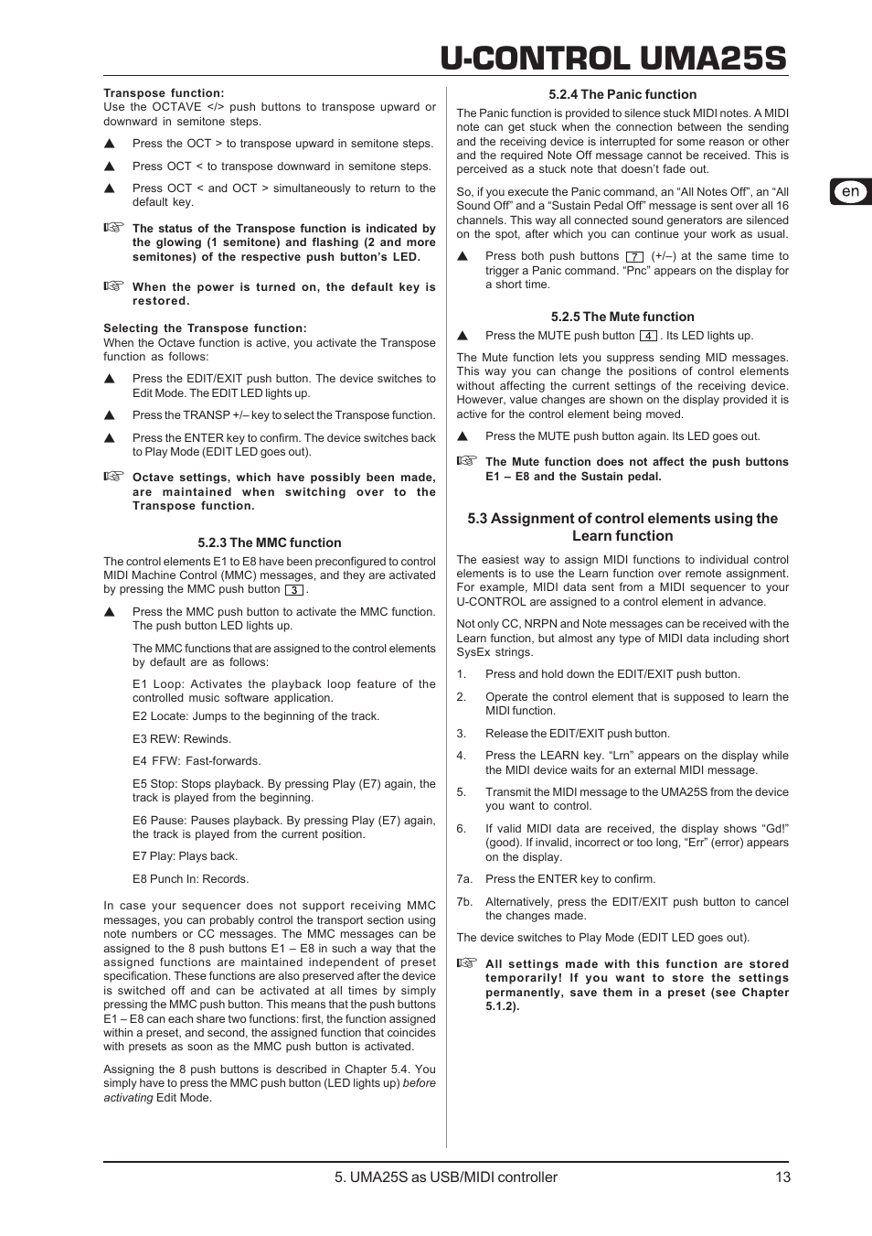 U-control uma25s | Behringer UMA25S User Manual | Page 13 / 23