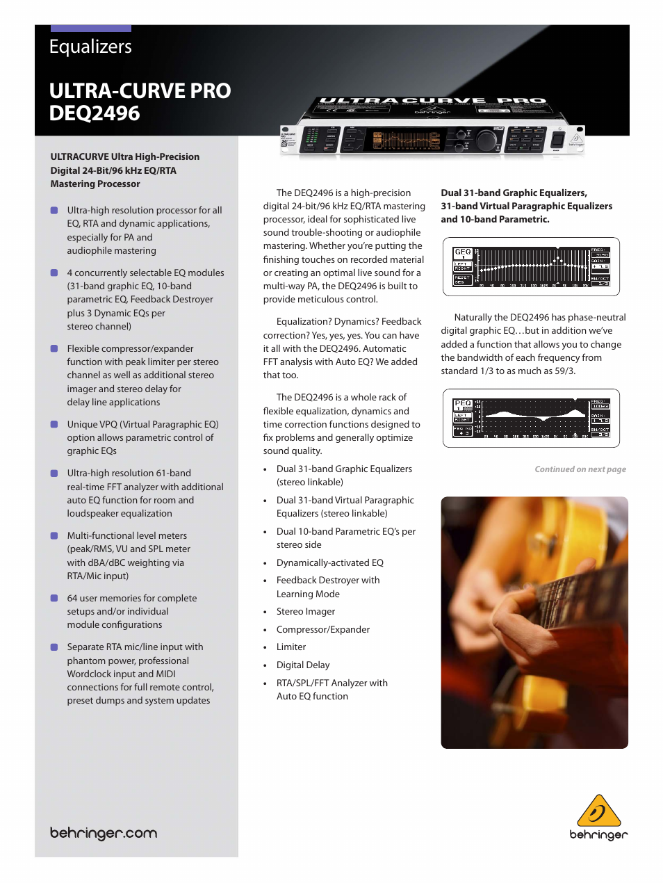 Behringer Ultra-Curve Pro DEQ2496 User Manual | 7 pages