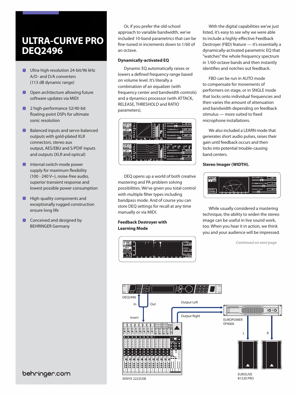 Ultra-curve pro deq2496 | Behringer Ultra-Curve Pro DEQ2496 User Manual | Page 2 / 7