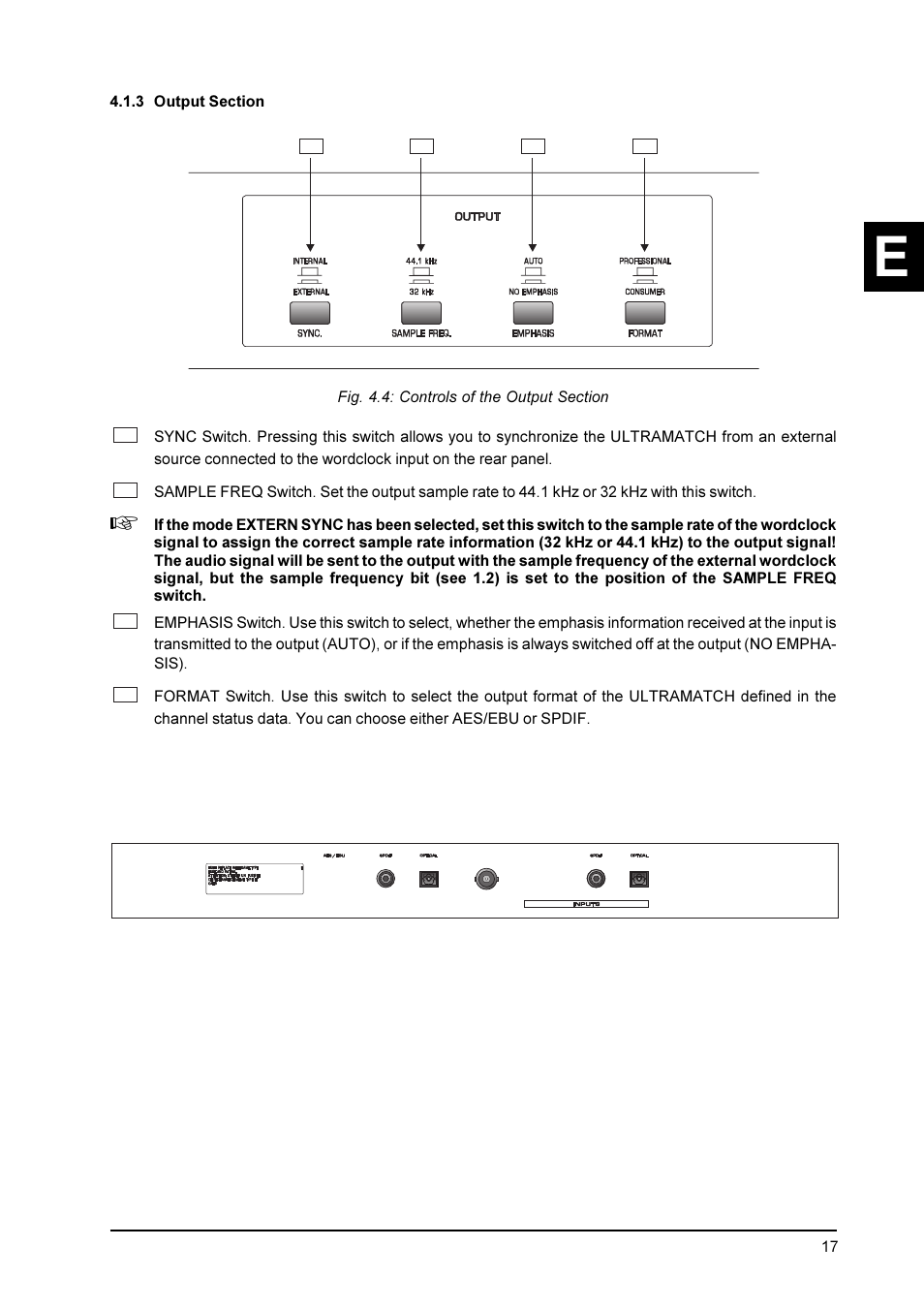 3 output section, 2 rear panel | Behringer SRC2000 User Manual | Page 17 / 25