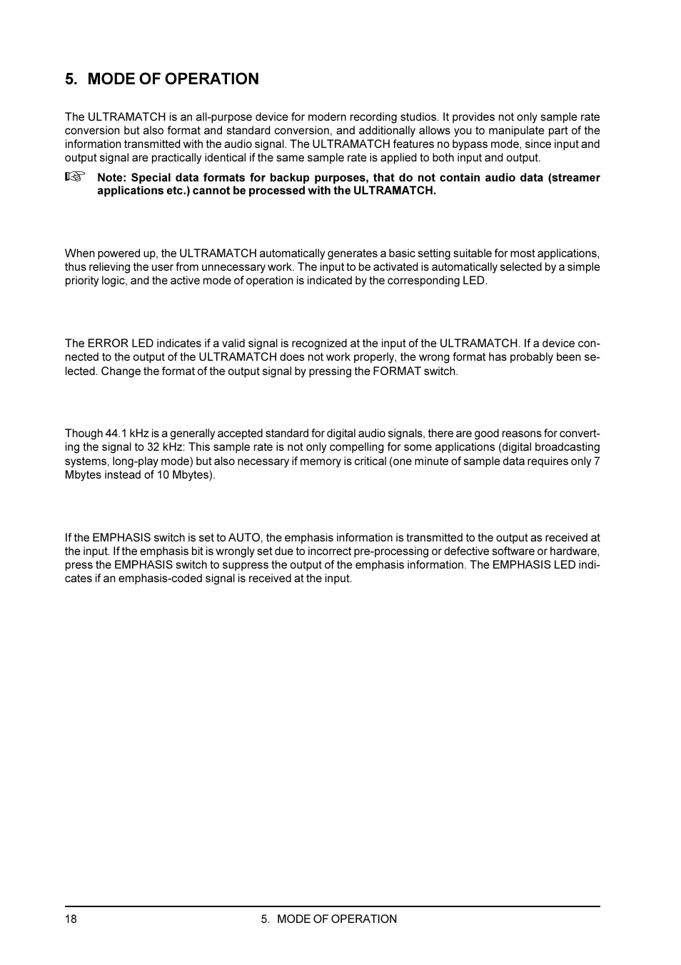 Mode of operation, 1 basic settings, 2 elimination of errors | 3 conversion to 32 khz, 4 emphasis correction | Behringer SRC2000 User Manual | Page 18 / 25