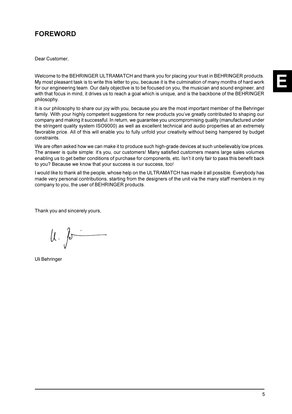 Foreword | Behringer SRC2000 User Manual | Page 5 / 25