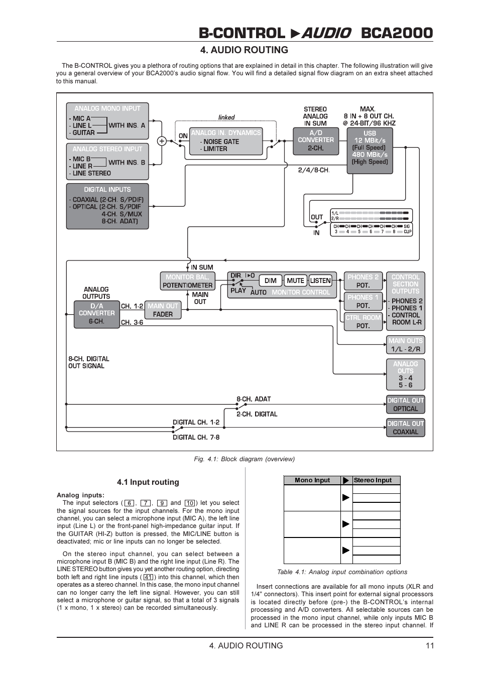 B-control audio bca2000, Audio routing | Behringer BCA2000 User Manual | Page 11 / 24