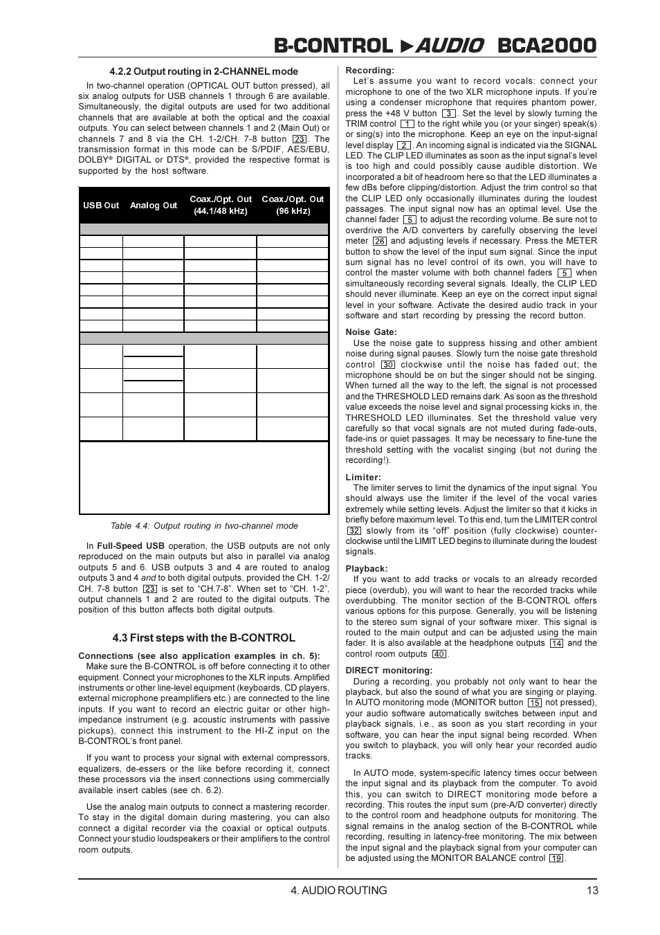 B-control audio bca2000, 3 first steps with the b-control, Audio routing | Behringer BCA2000 User Manual | Page 13 / 24