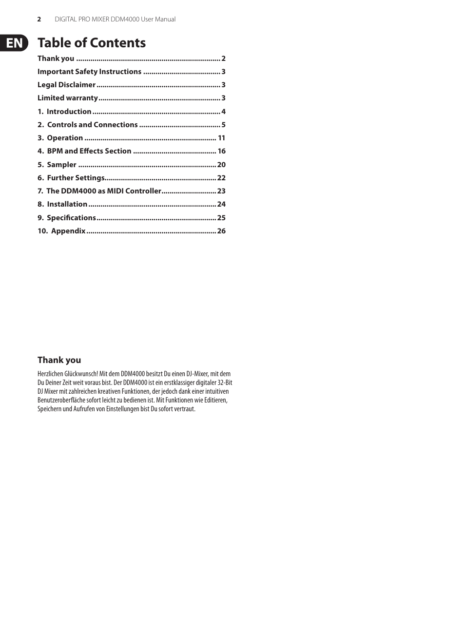 Behringer Digital Pro Mixer DDM4000 User Manual | Page 2 / 32